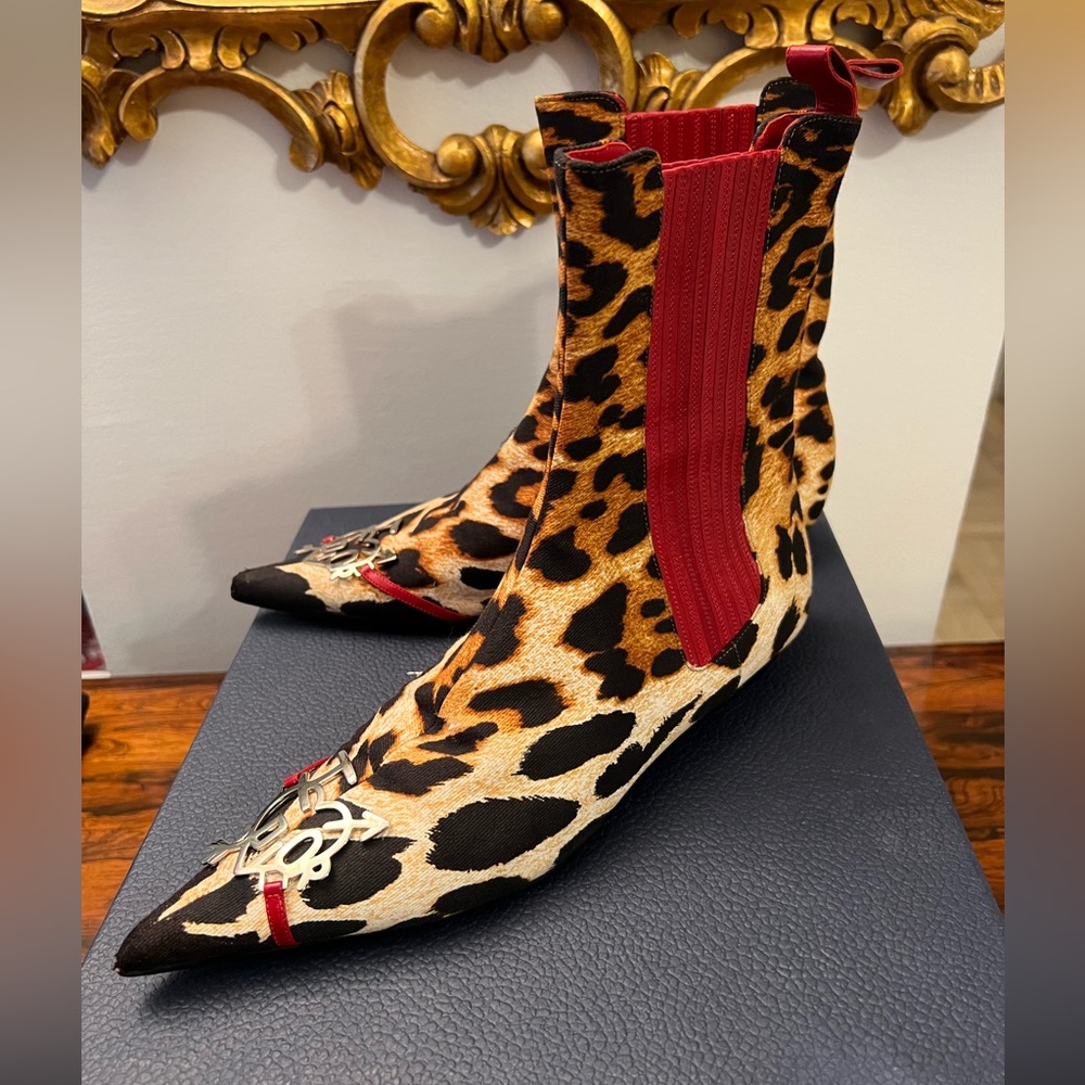Vintage Christian Dior Leopard Sock Boot Size 38.5